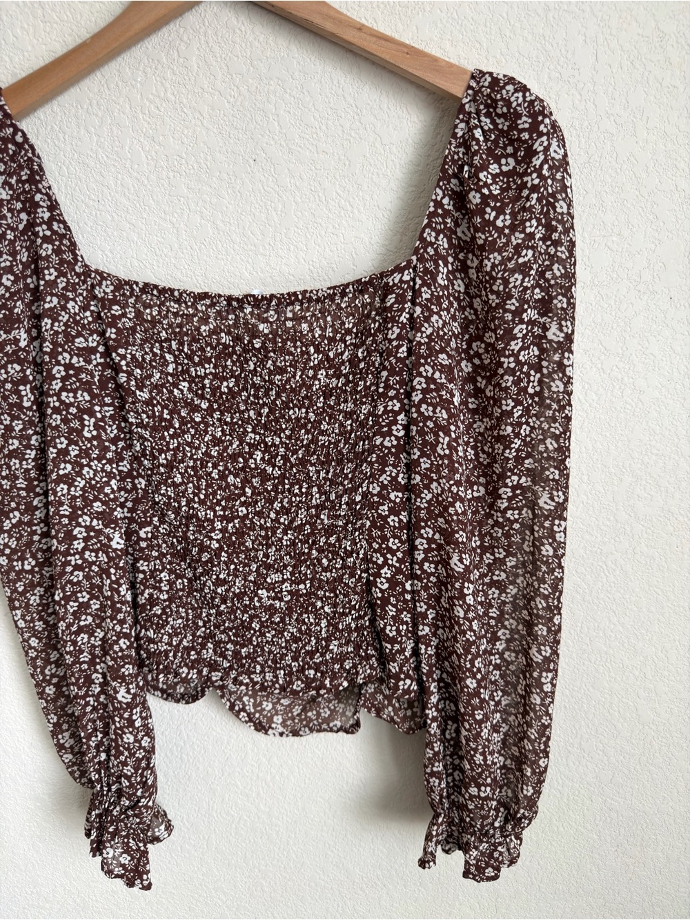 ASTR The Label Tonina Top S Brown Ivory Ditsy Floral Square Neck Puff Sleeve - Picture 14 of 16